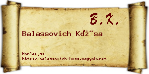 Balassovich Kósa névjegykártya